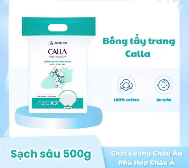 Bông tẩy trang Calla Bạch Tuyết màu xanh sạch sâu 500gr 
